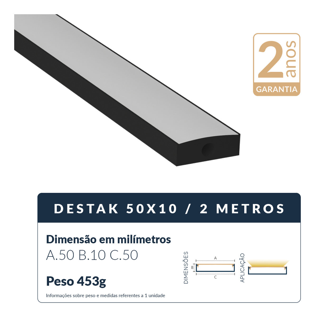 Perfil Barra Risqué Destak Sobrepor 50x10mm 2 Metros IP20 Preto Avant