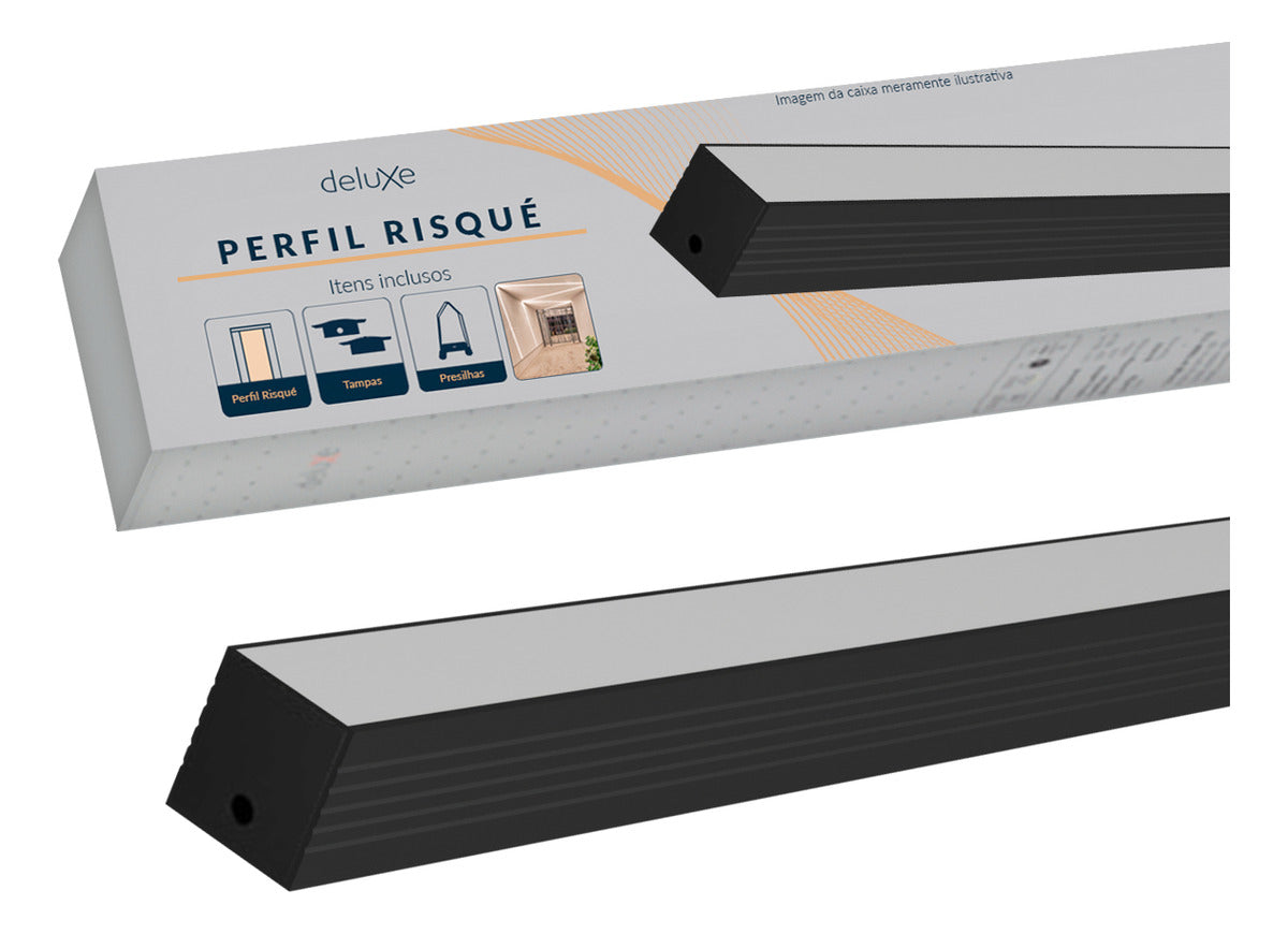 Perfil Barra Risqué Slat Sobrepor 35x35mm 2 Metros IP20 Preto Avant