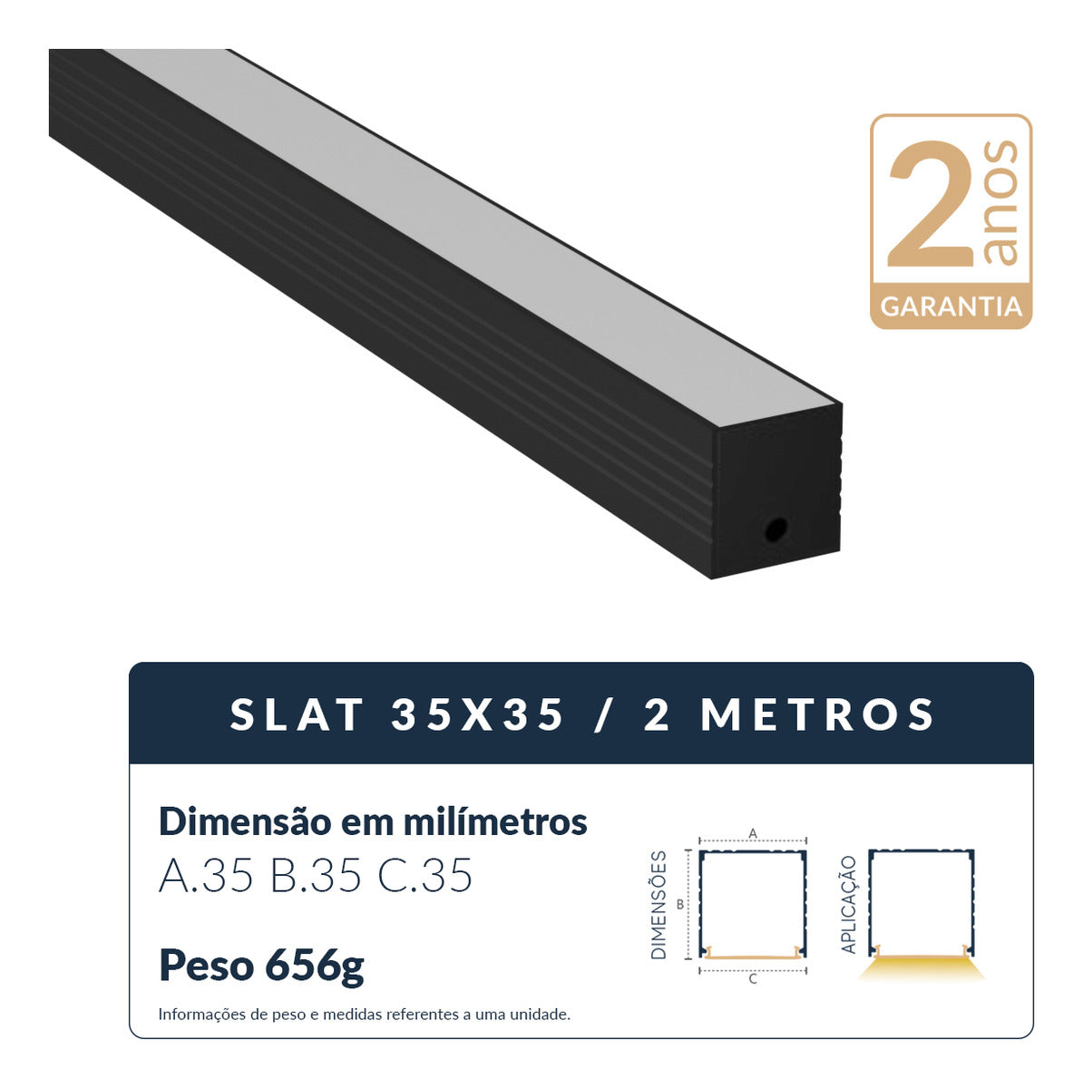 Perfil Barra Risqué Slat Sobrepor 35x35mm 2 Metros IP20 Preto Avant