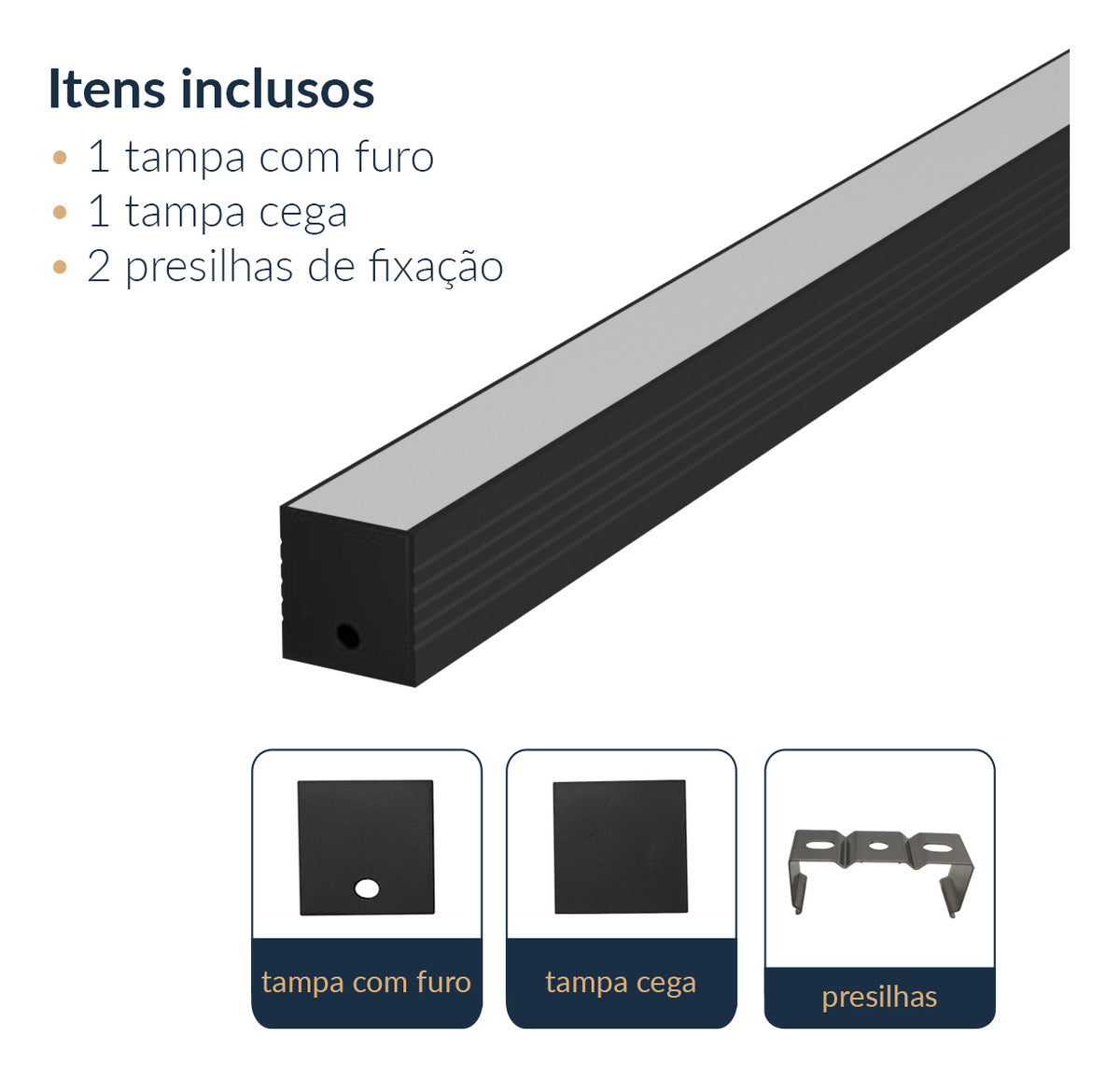 Perfil Barra Risqué Slat Sobrepor 35x35mm 2 Metros IP20 Preto Avant
