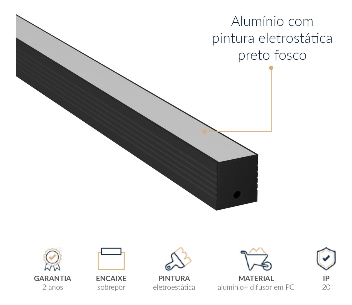Perfil Barra Risqué Slat Sobrepor 35x35mm 2 Metros IP20 Preto Avant