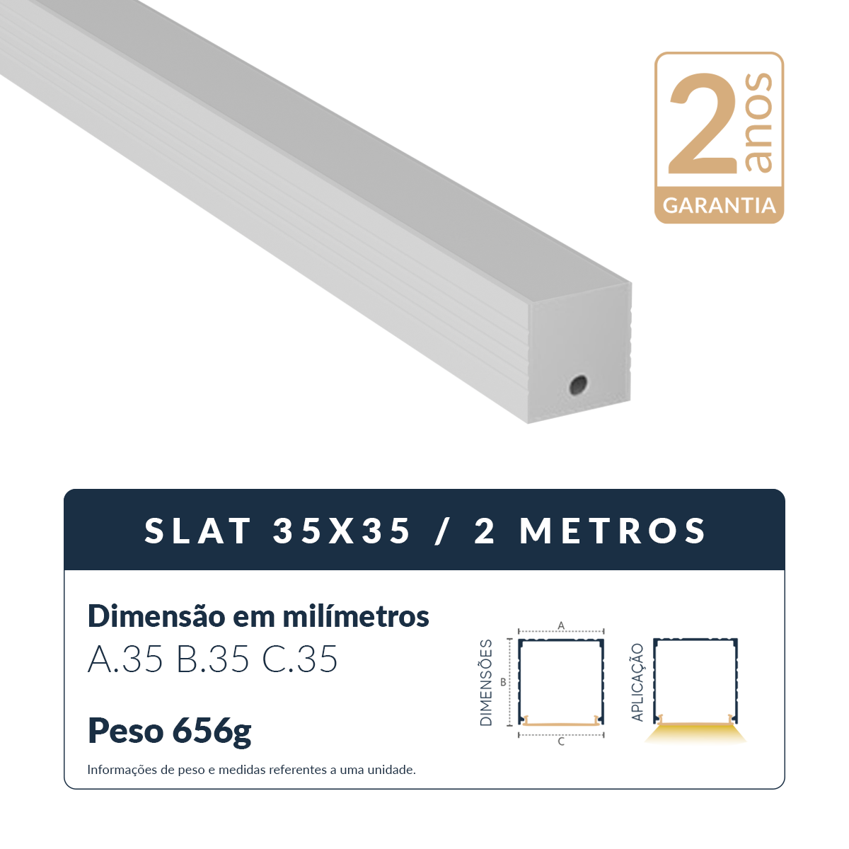 Perfil Barra Risqué Slat Sobrepor 35x35mm 2 Metros IP20 Branco Avant
