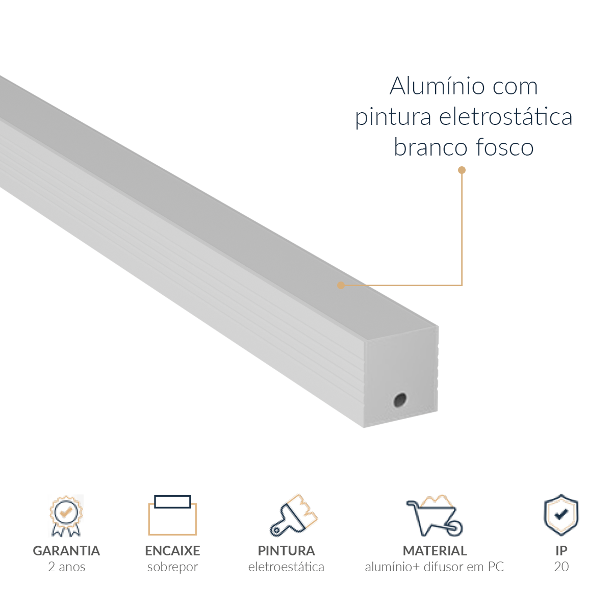 Perfil Barra Risqué Slat Sobrepor 35x35mm 2 Metros IP20 Branco Avant