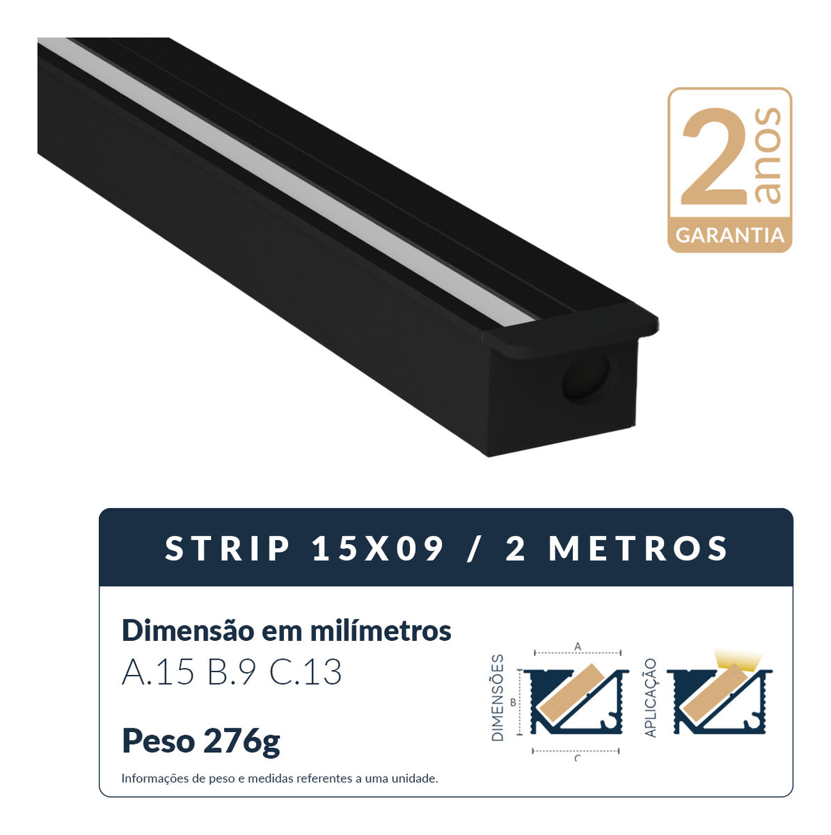 Perfil Barra Risqué Strip Embutir 15x09mm 2 Metros IP20 Preto Avant