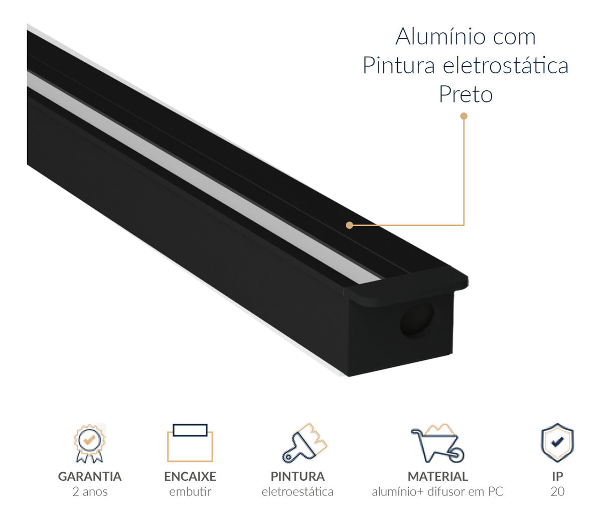 Perfil Barra Risqué Strip Embutir 15x09mm 2 Metros IP20 Preto Avant