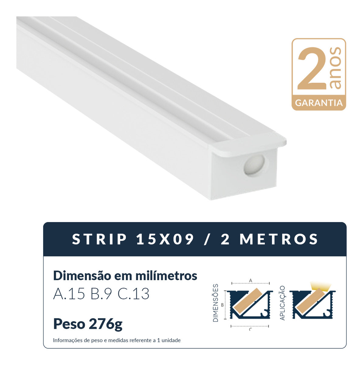 Perfil Barra Risqué Strip Embutir 15x09mm 2 Metros IP20 Branco Avant