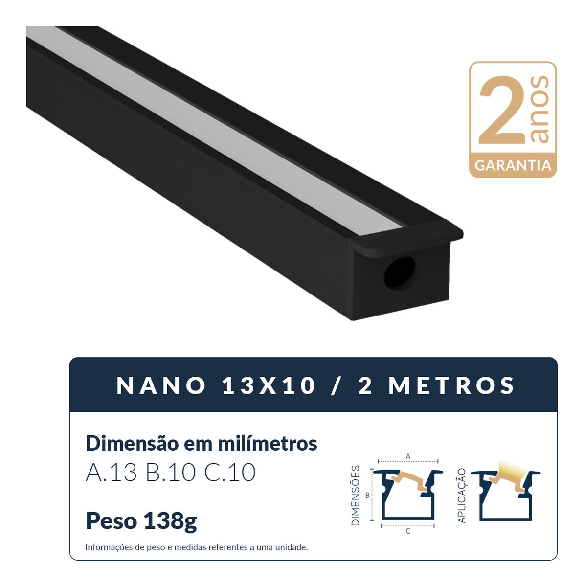 Perfil Barra Risqué Nano Embutir 13x10mm 2 Metros IP20 Preto Avant