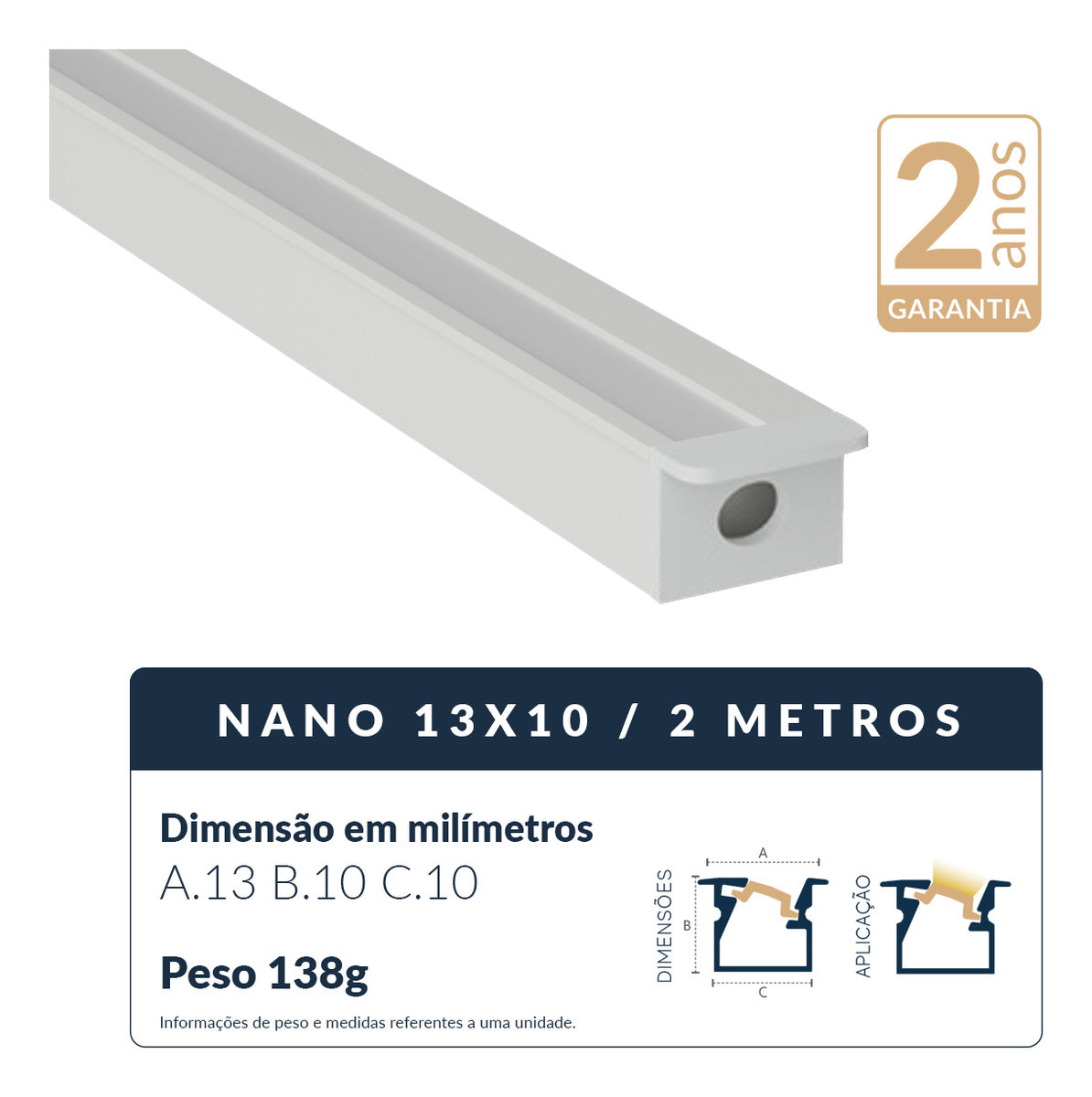 Perfil Barra Risqué Nano Embutir 13x10mm 2 Metros IP20 Branco Avant