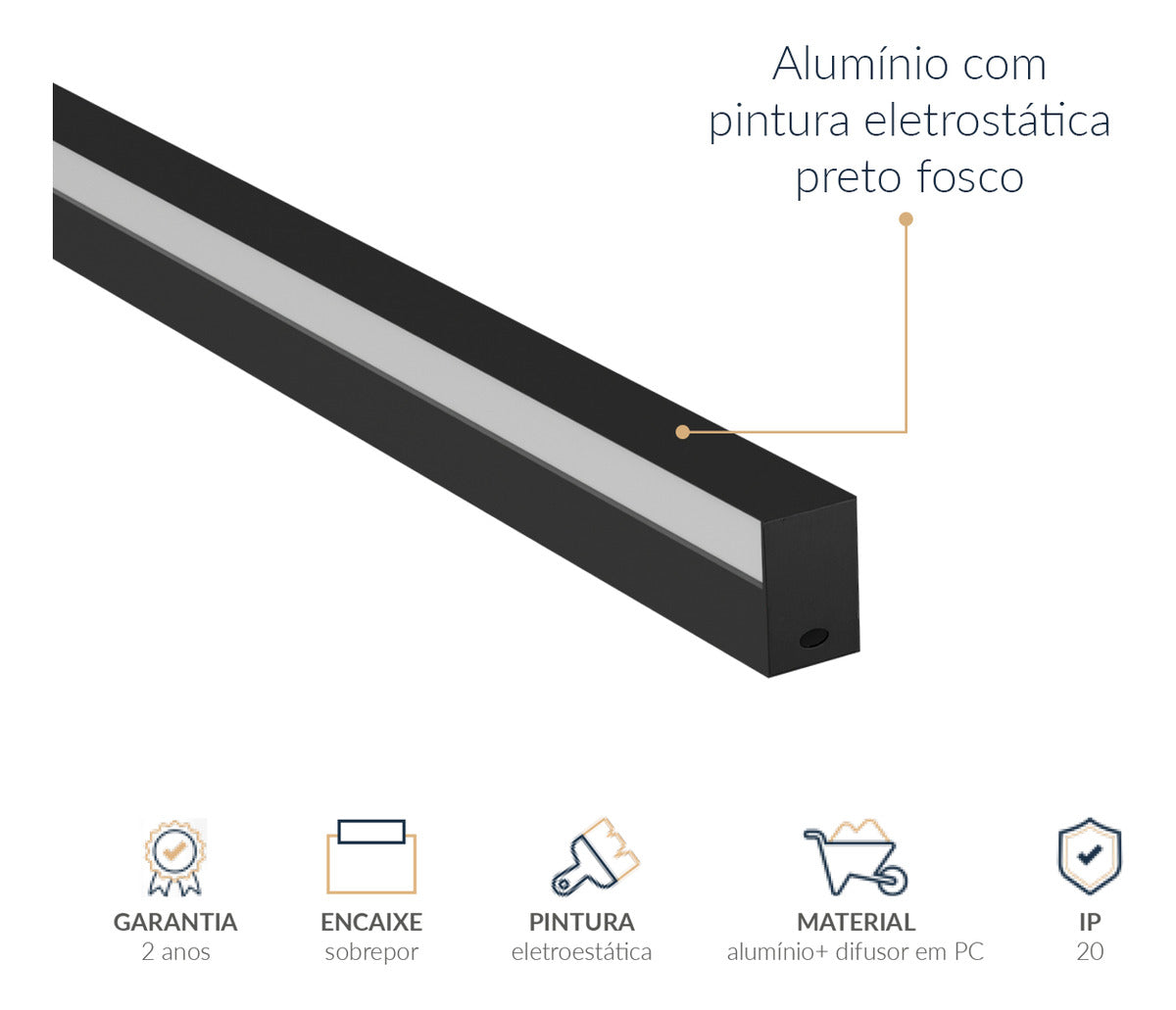 Perfil Barra Risqué Stylus 36x26mm 2 Metros IP20 Preto Avant