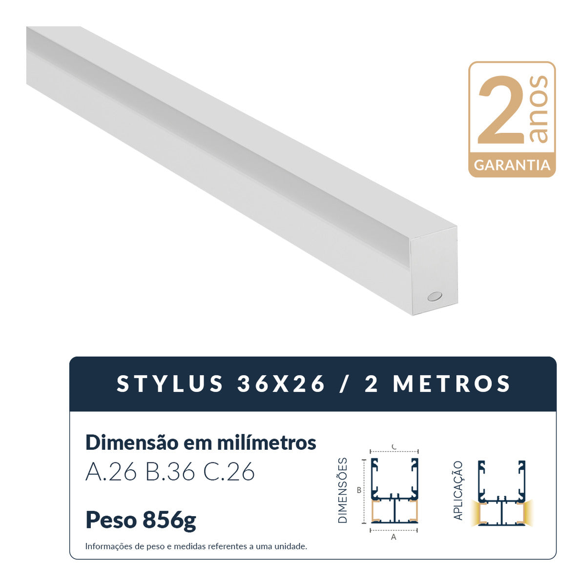 Perfil Barra Risqué Stylus 36x26mm 2 Metros IP20 Branco Avant