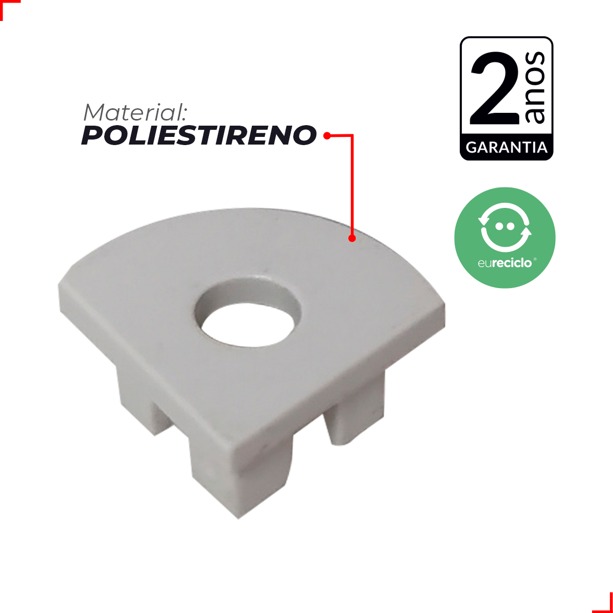 Kit 10 Tampas de Perfil Risque One Side Canto 13x13mm Com furo Branco Deluxe