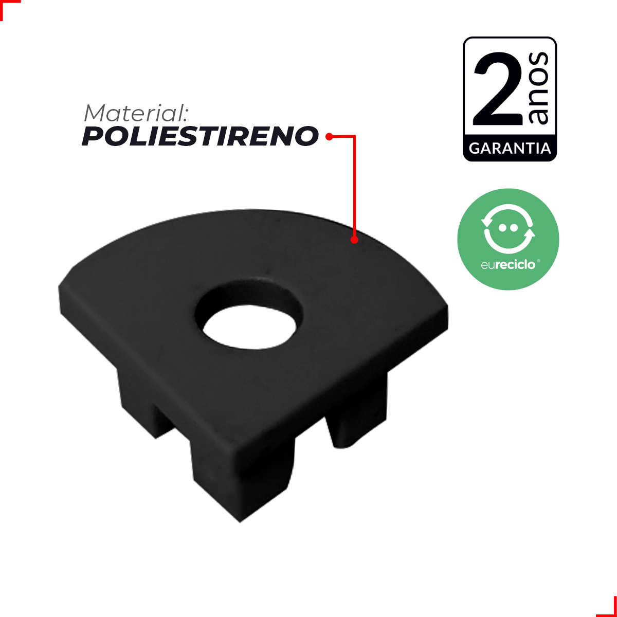 Kit 10 Tampas de Perfil Risque One Side Canto 13x13mm Com furo Preto Deluxe