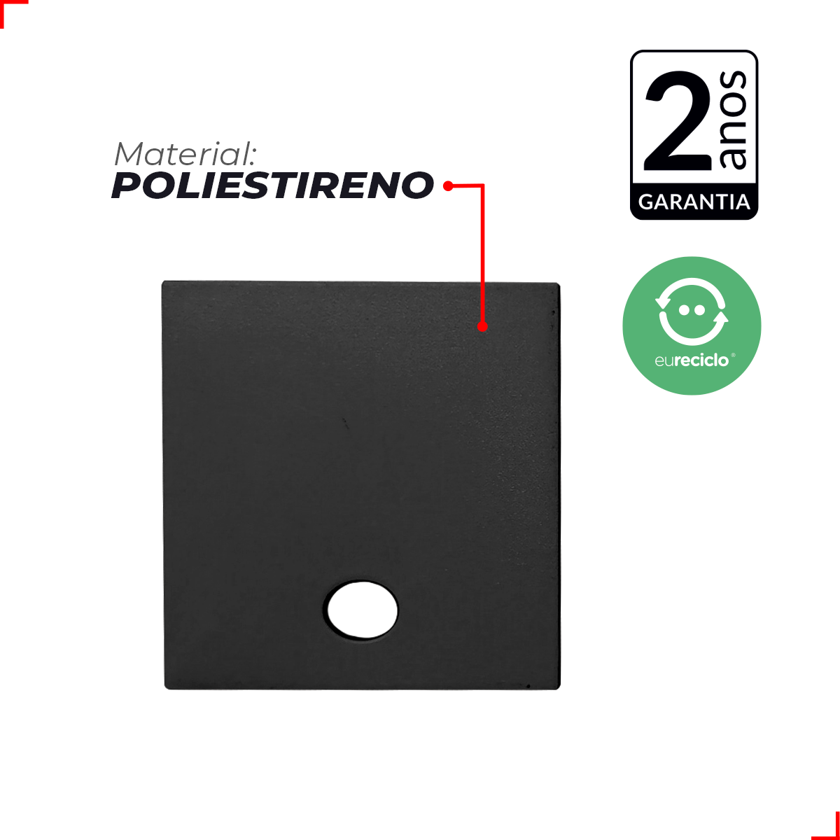 Kit 10 Tampas de Perfil Risque Slat 35x35mm Com furo Preto Deluxe