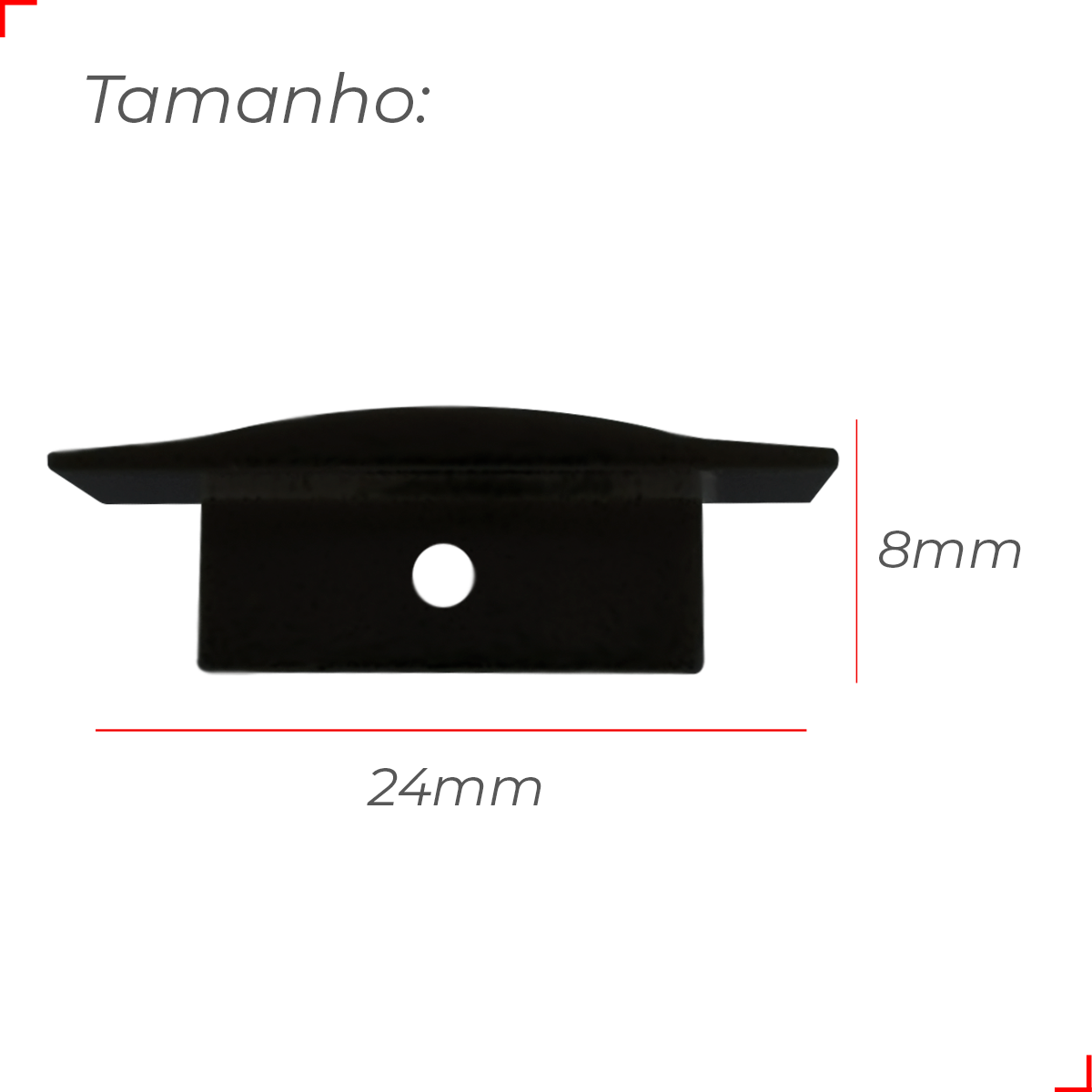 Kit 10 Tampas de Perfil Risque Inside 24x08mm Com furo Preto Deluxe