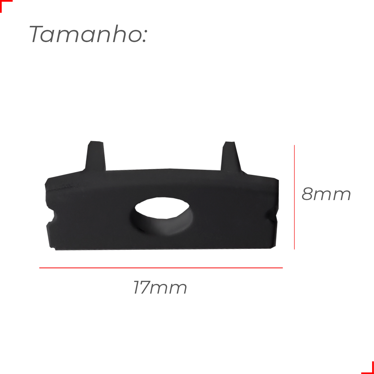 Kit 10 Tampas de Perfil Risque Slat 17x08mm Com furo Preto Deluxe