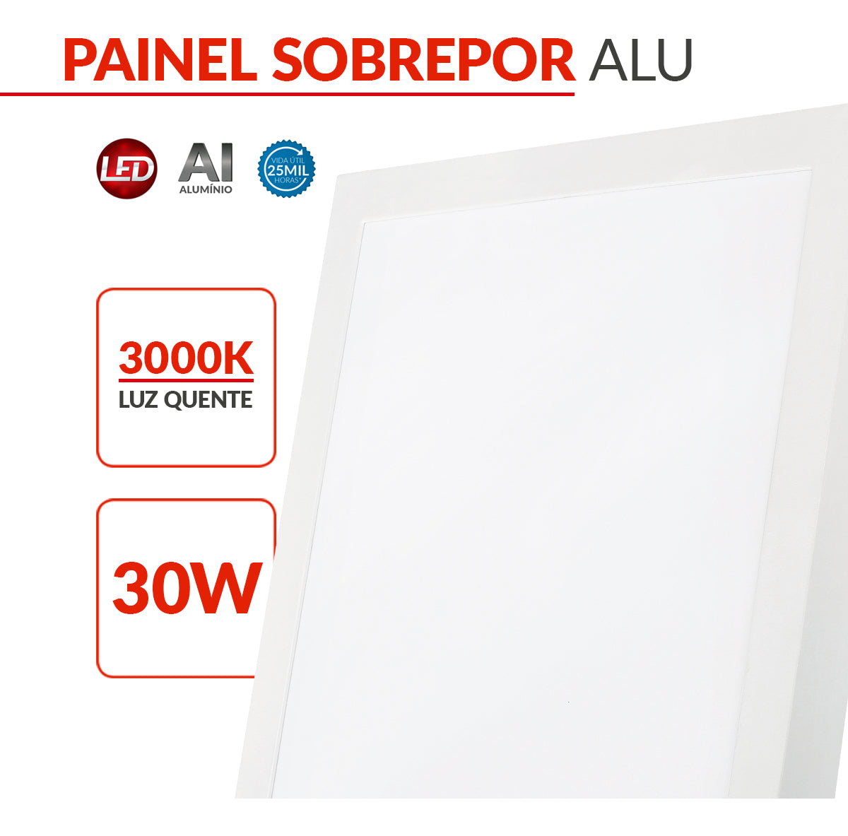 Painel Led Alu Slim 30W 3000k Sob. Quad 110v/220v 40cm Avant