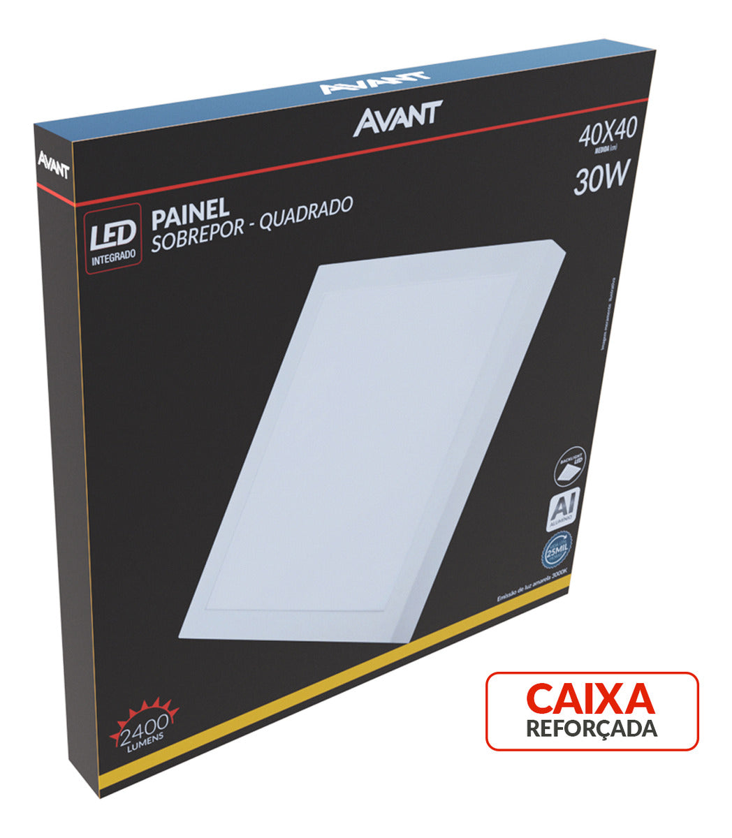 Painel Led Alu Slim 30W 3000k Sob. Quad 110v/220v 40cm Avant