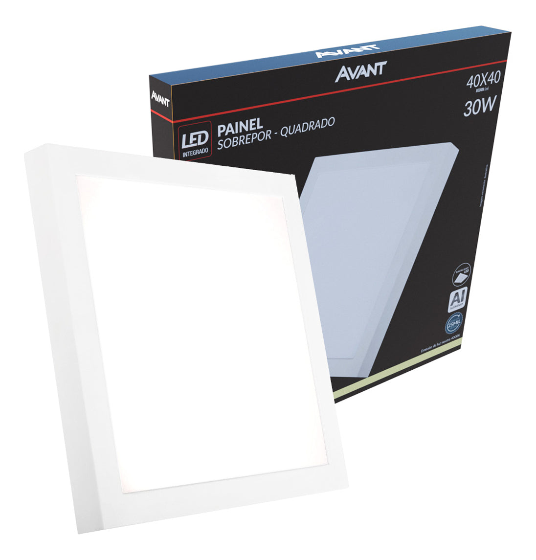 Painel Led Alu Slim 30W 4000k Sob. Quad 110v/220v 40cm Avant