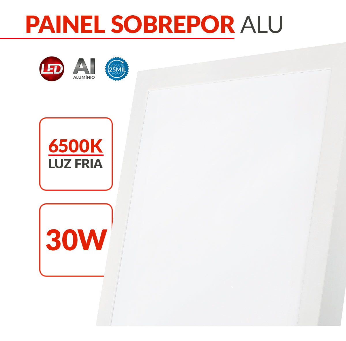 Painel Led Plafon Aluminio Slim Sobrepor 30w 6500k Branco Frio 40cm Bivolt Quadrado Avant