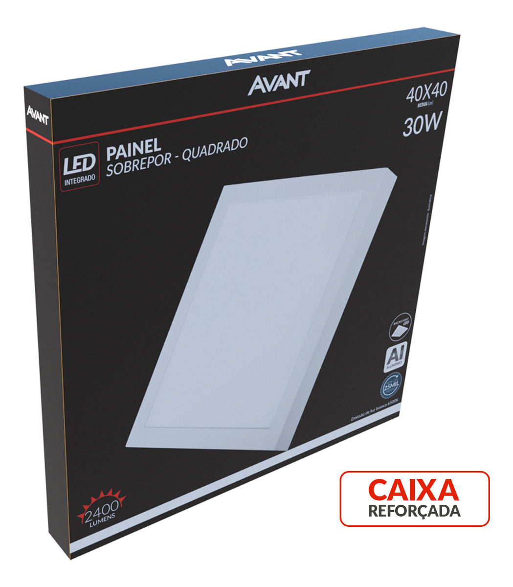 Painel Led Plafon Aluminio Slim Sobrepor 30w 6500k Branco Frio 40cm Bivolt Quadrado Avant