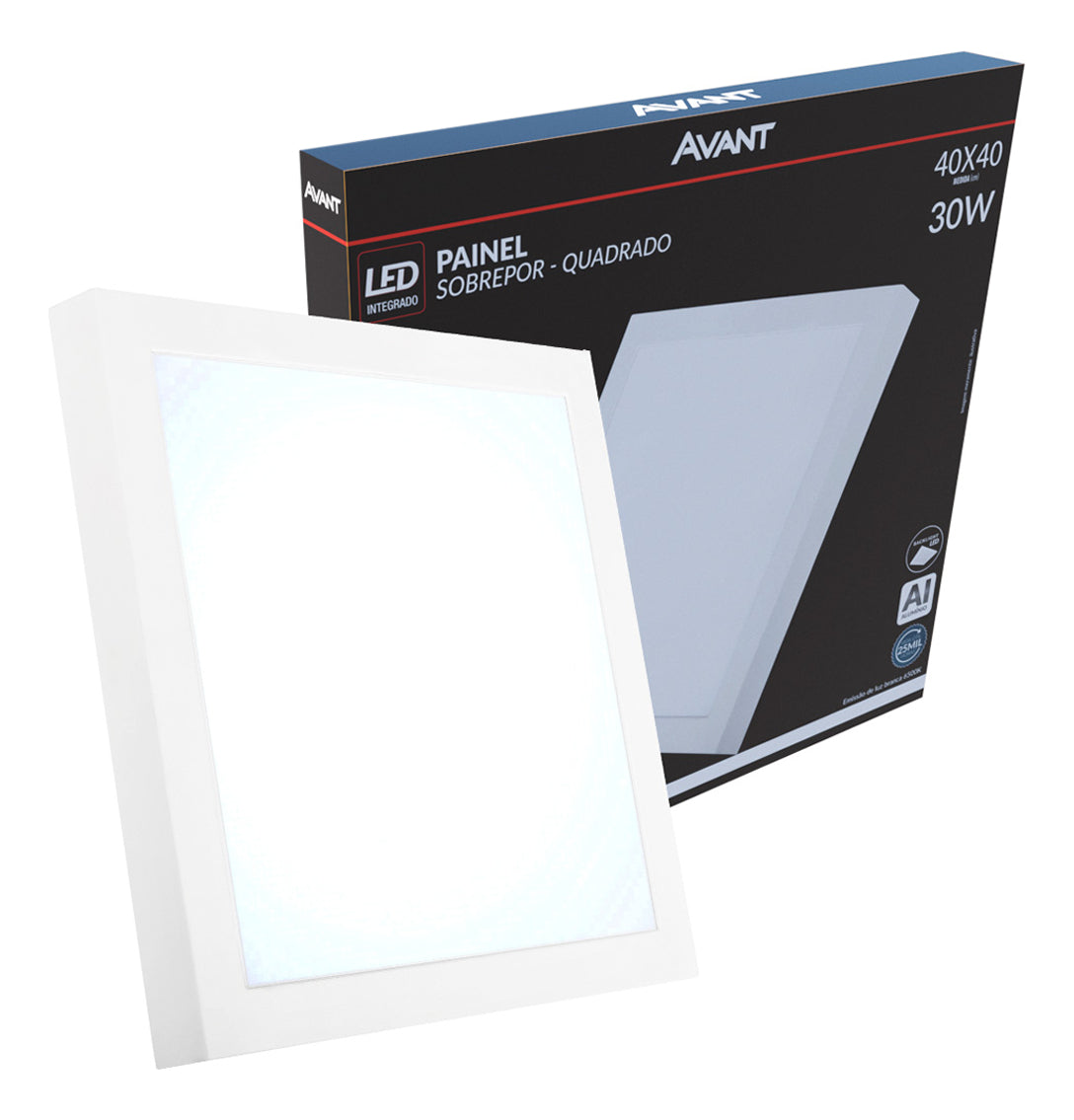 Painel Led Plafon Aluminio Slim Sobrepor 30w 6500k Branco Frio 40cm Bivolt Quadrado Avant