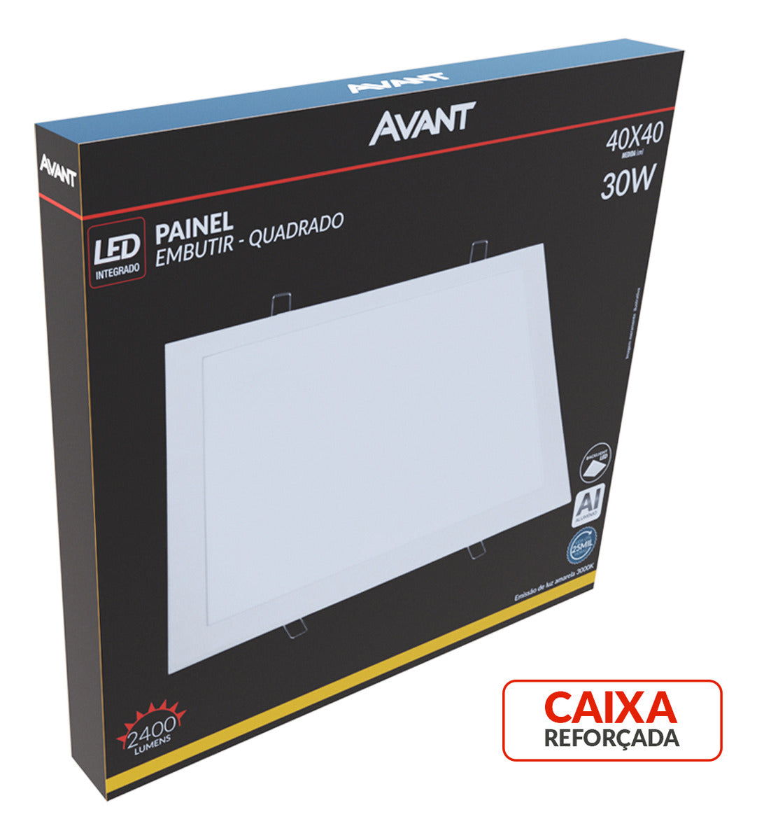 Painel Led Alu Slim 30W 3000k Emb. Quad 110v/220v 40cm Avant
