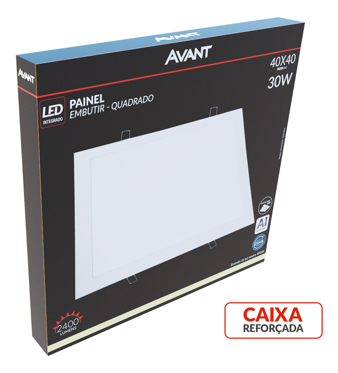 Painel Led Plafon Aluminio Slim Embutir 30w 4000k Branco Neutro 40cm Bivolt Quadrado Avant
