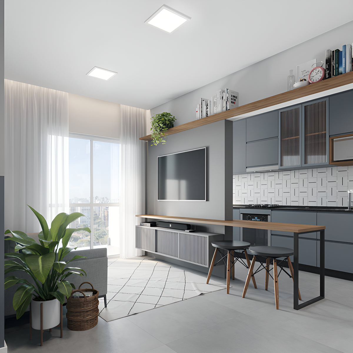 Painel Led Plafon Aluminio Slim Embutir 30w 4000k Branco Neutro 40cm Bivolt Quadrado Avant