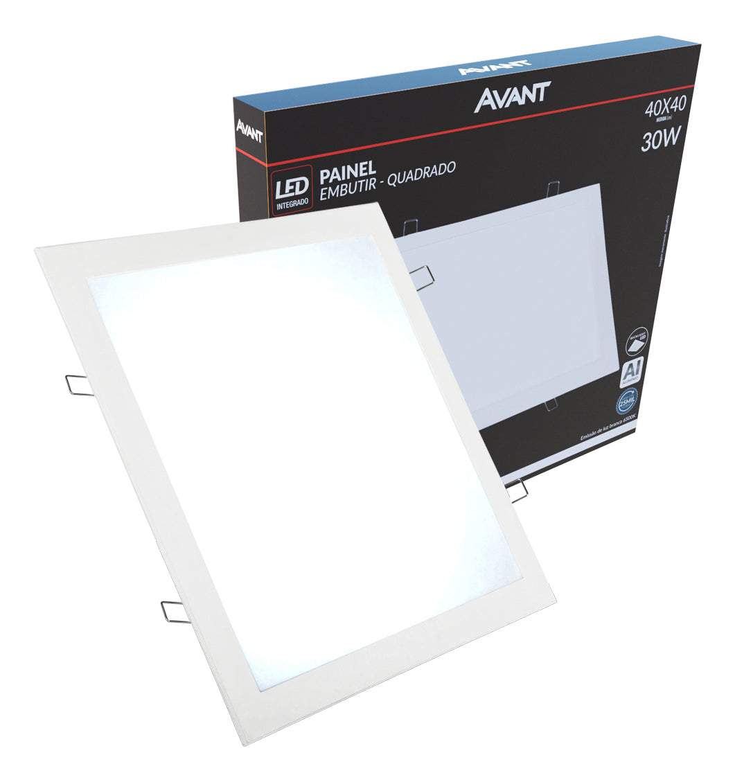 Painel Led Plafon Aluminio Slim Embutir 30w 6500k Branco Frio 40cm Bivolt Quadrado Avant