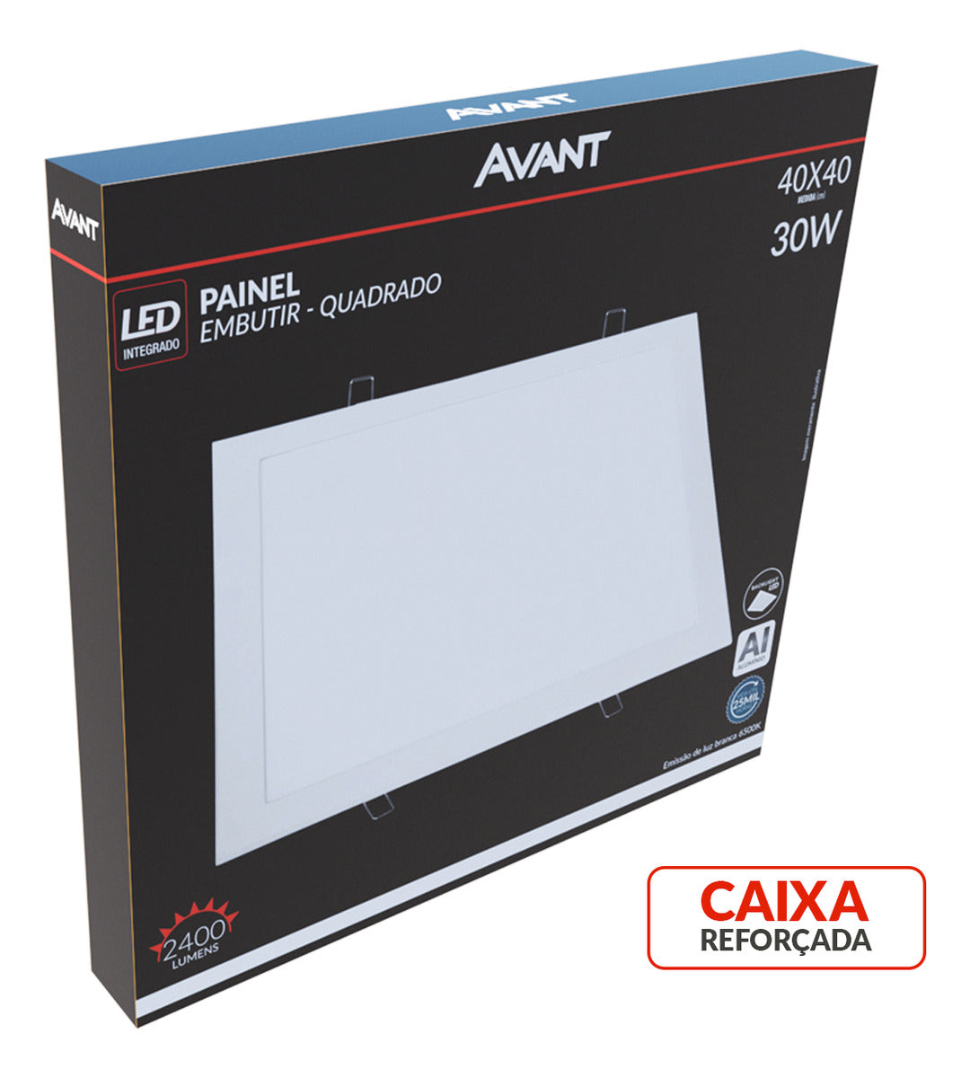 Painel Led Plafon Aluminio Slim Embutir 30w 6500k Branco Frio 40cm Bivolt Quadrado Avant