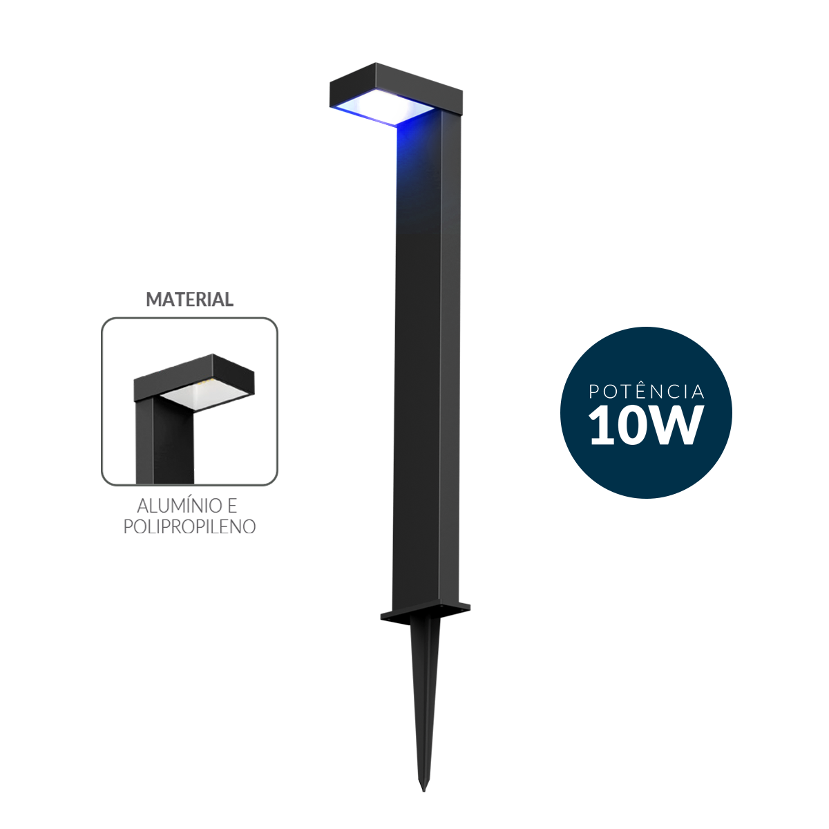 Espeto De Jardim Led Nimus 10w Azul IP65 Bivolt Preto Avant