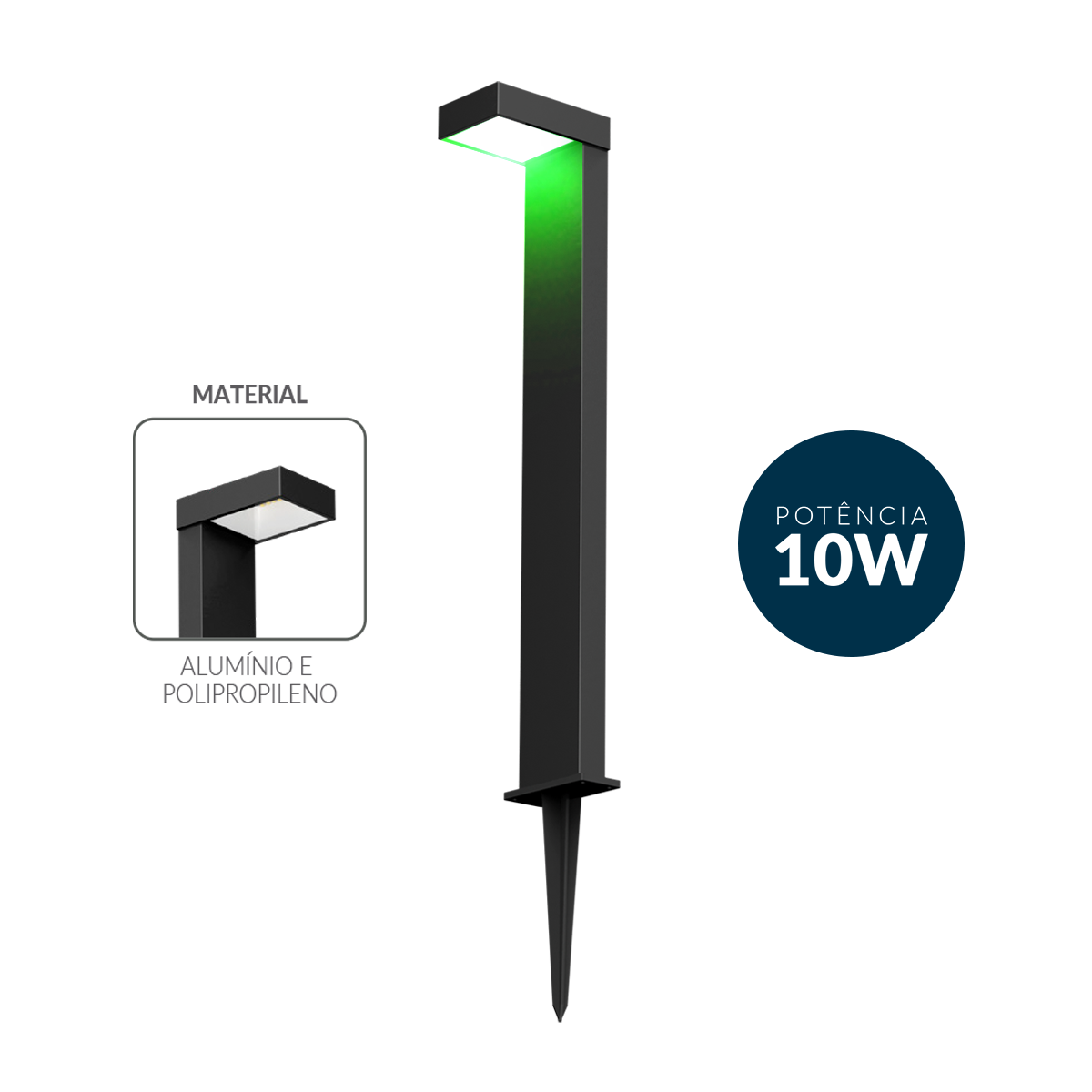Espeto De Jardim Led Nimus 10w Verde IP65 Bivolt Preto Avant