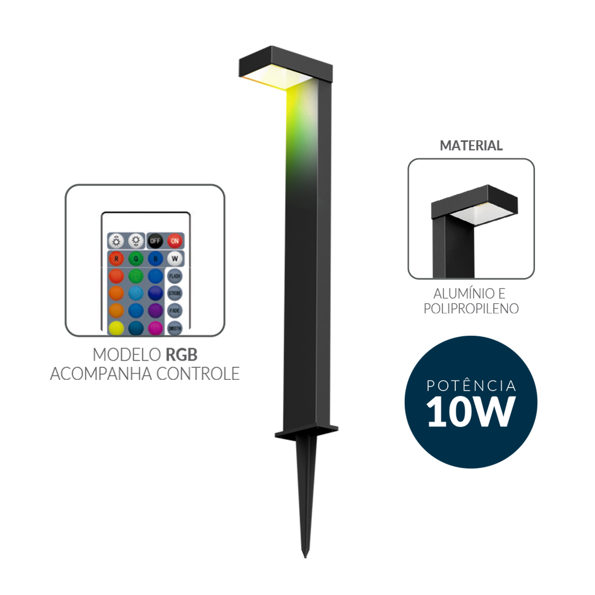 Espeto De Jardim Led Nimus 10w RGB IP65 Bivolt IP65 Preto Avant