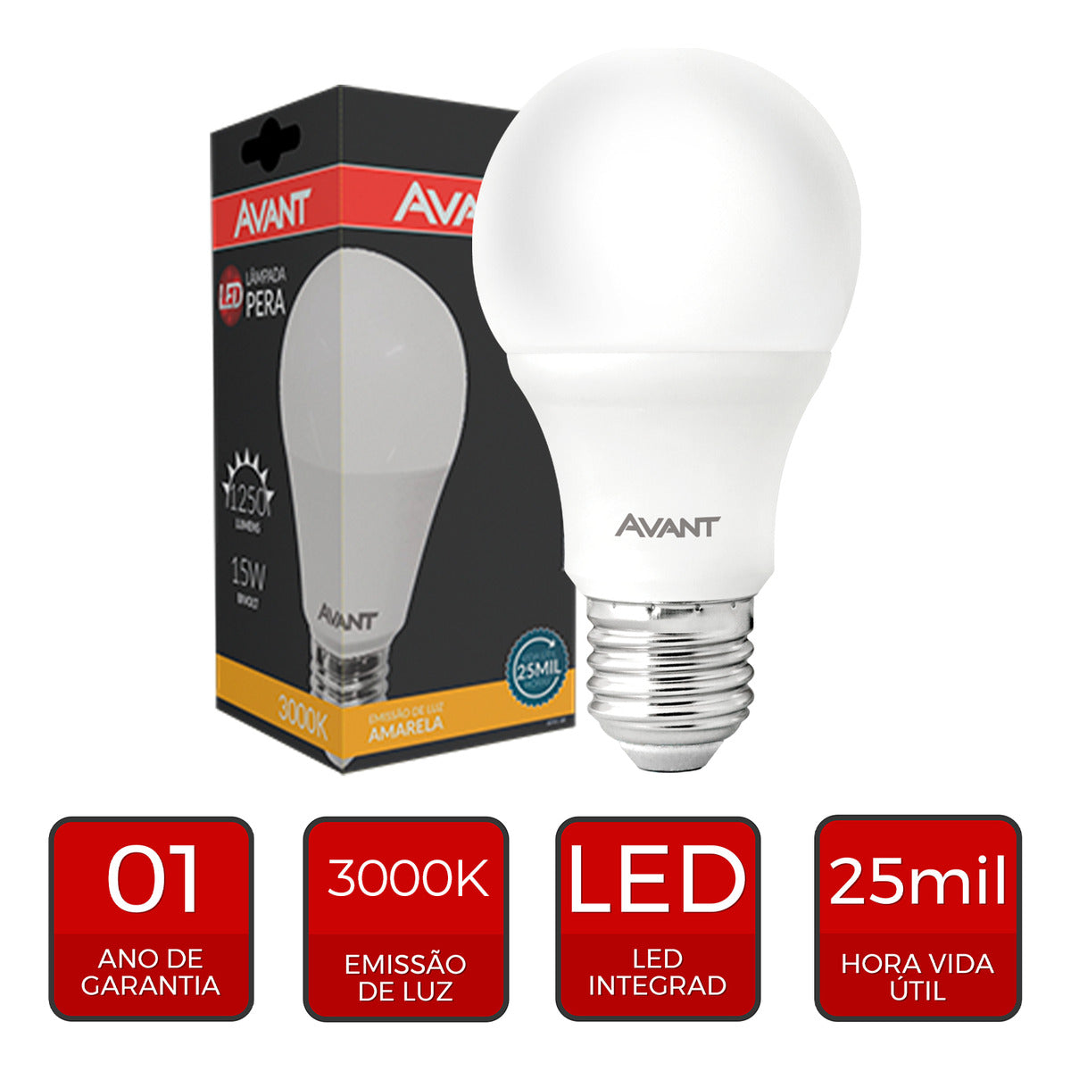 Lâmpada Led Pera 15w 3000K Branco Quente E27 IP20 Bivolt Avant