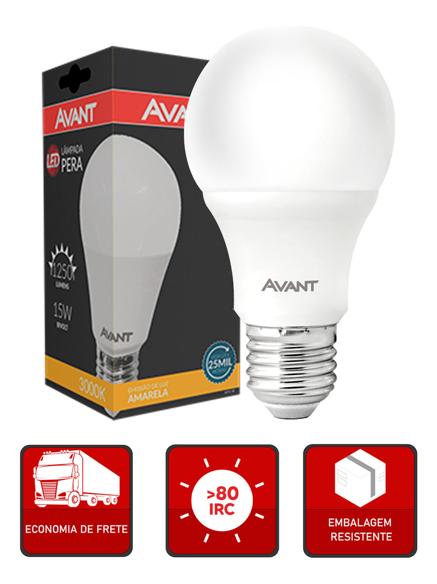 Lâmpada Led Pera 15w 3000K Branco Quente E27 IP20 Bivolt Avant