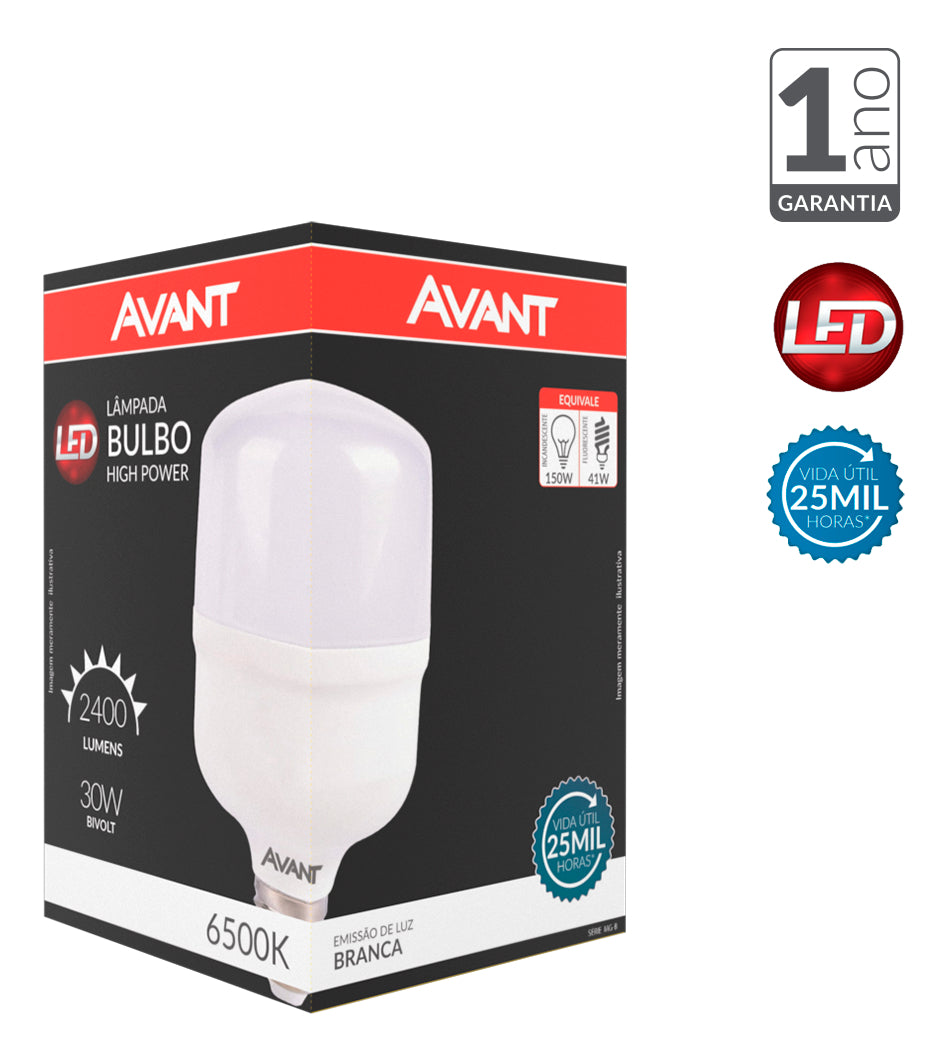 Lampada Led Bulbo Hp 30w 3000k Branco Quente E27 Bivolt Branco Avant