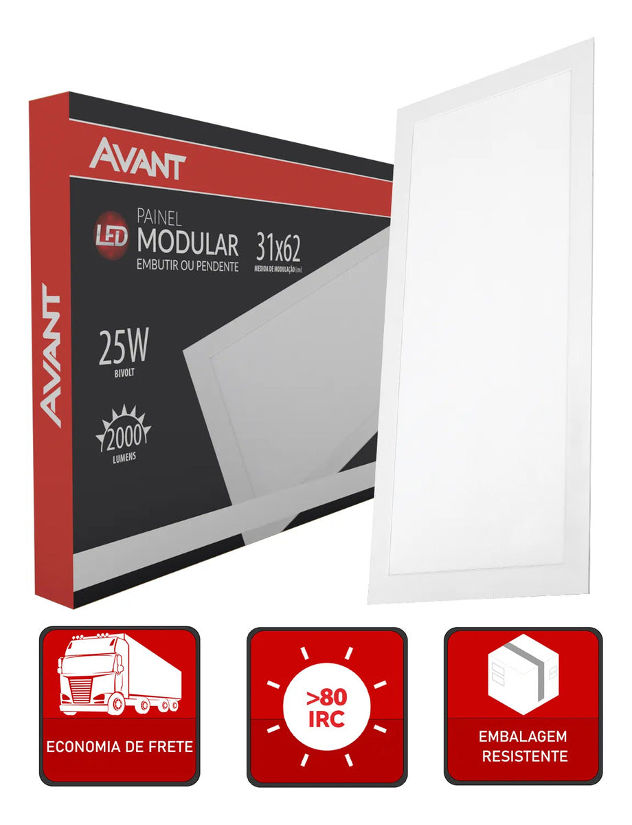 Painel Led Modular 62cm 25w 4000K Emb. ou Pendente Pr Avant