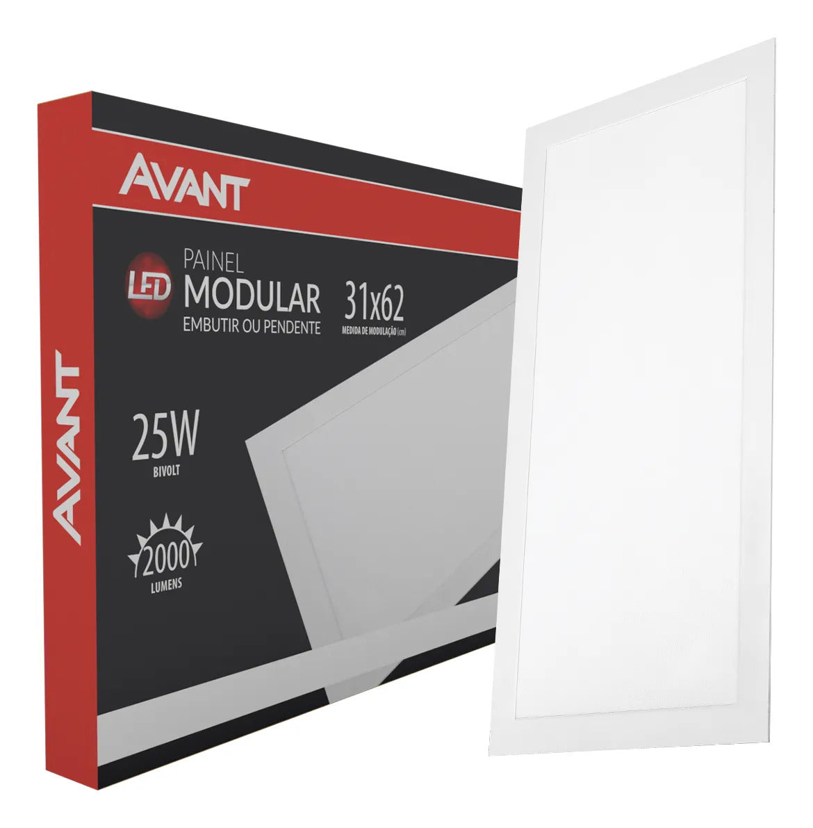 Painel Led Modular 62cm 25w 4000K Emb. ou Pendente Pr Avant
