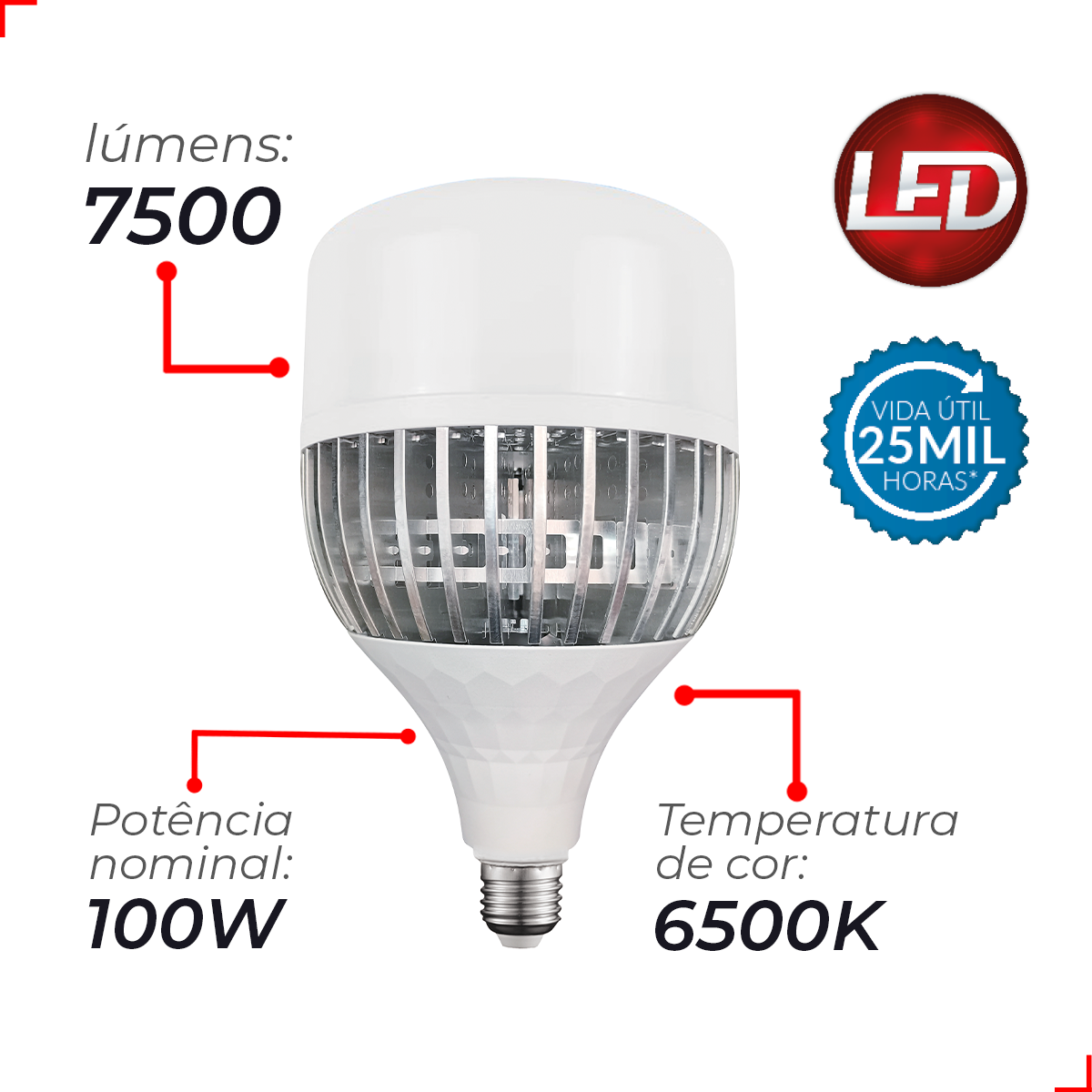 Lampada Led Bulbo Hp 100w 6500k Branco Frio E27 Bivolt Branco Avant