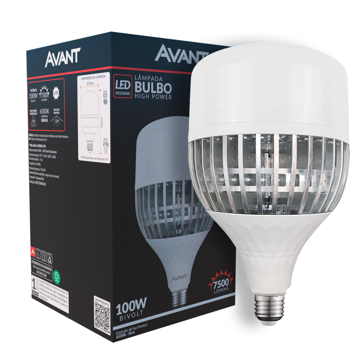 Lampada Led Bulbo Hp 100w 6500k Branco Frio E27 Bivolt Branco Avant