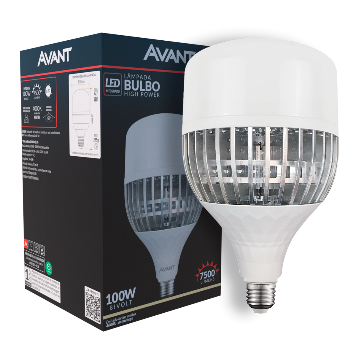 Lampada Led Bulbo Hp 100w 4000k Branco Neutro E27 Bivolt Branco Avant