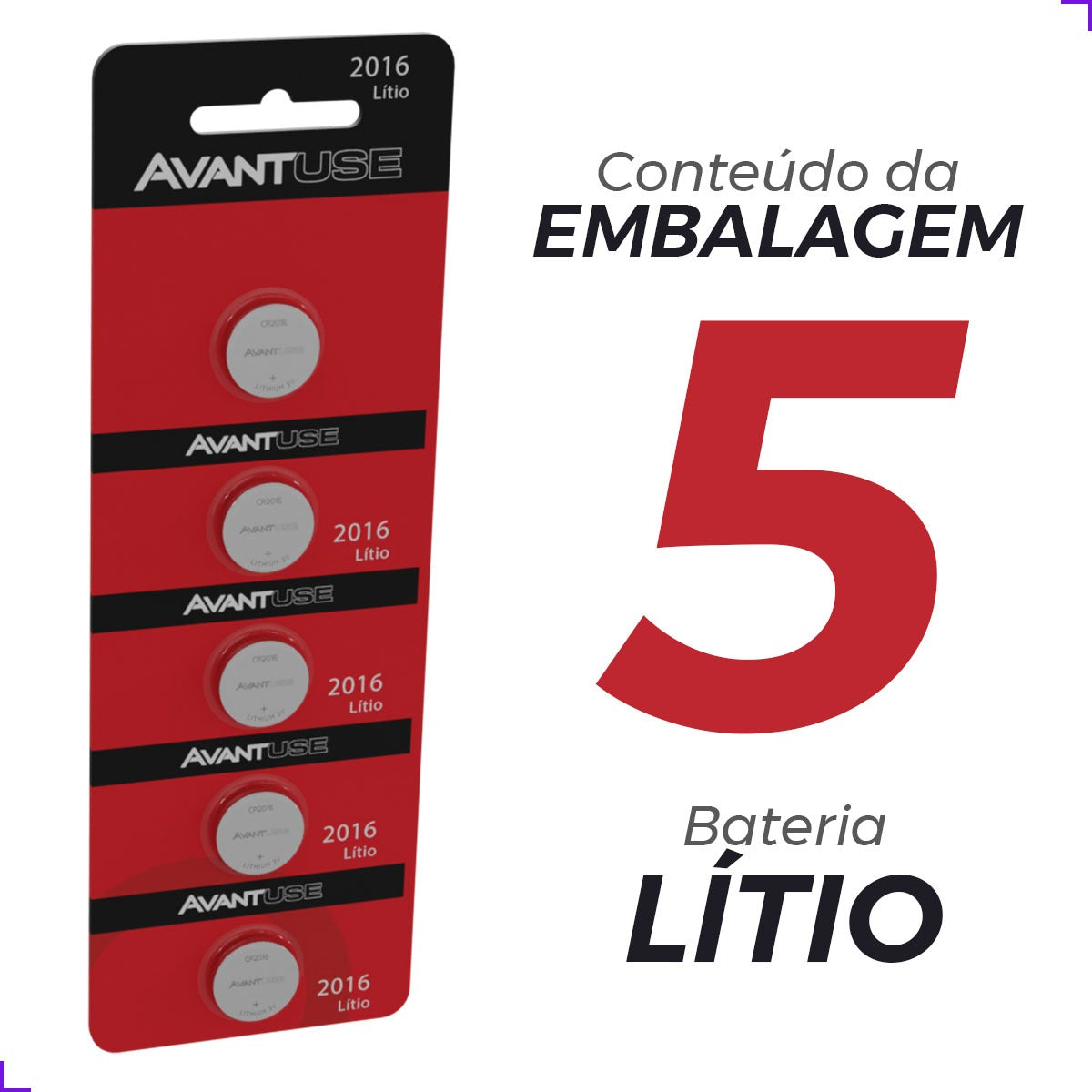 Kit 5 Baterias Lítio 2016 3v Tipo Moeda Avant Use
