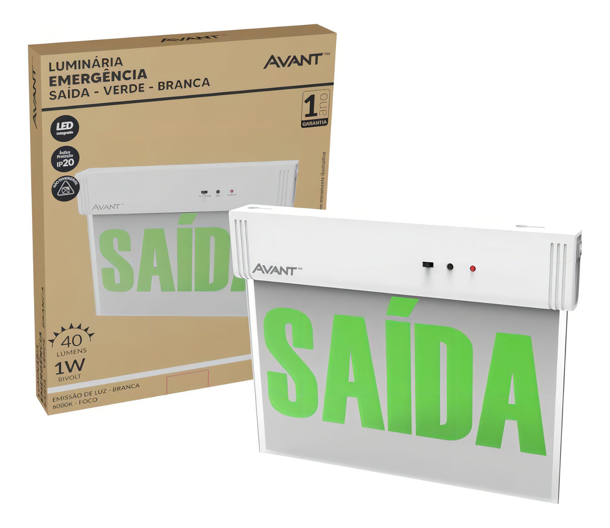 Luminaria Led Emergencia Placa Saida 1L 1w 6000K Branco Frio Bivolt Branco Avant