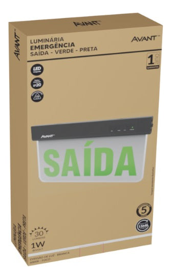 Luminaria Led Emergencia Placa Saida 1L 1w 6000K Branco Frio Bivolt Preto Avant