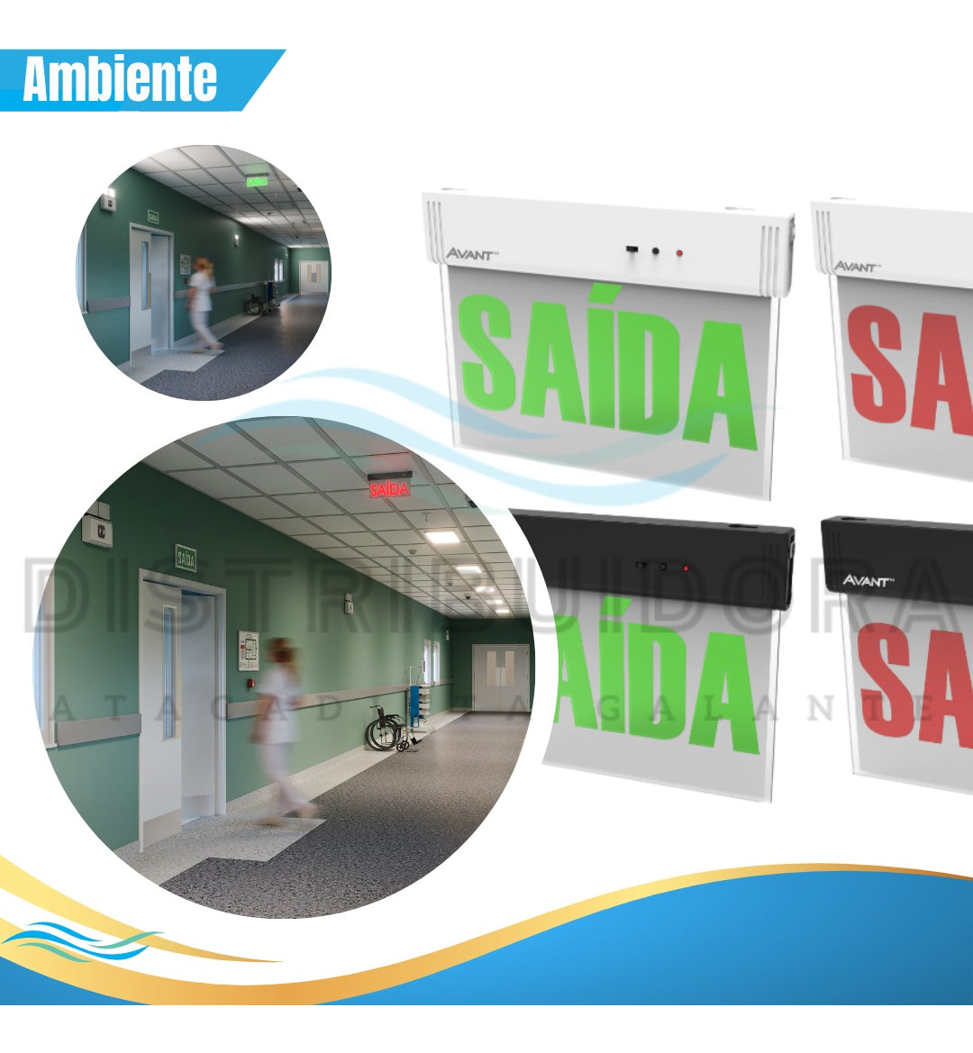 Luminaria Led Emergencia Placa Saida 1L 1w 6000K Branco Frio Bivolt Preto Avant