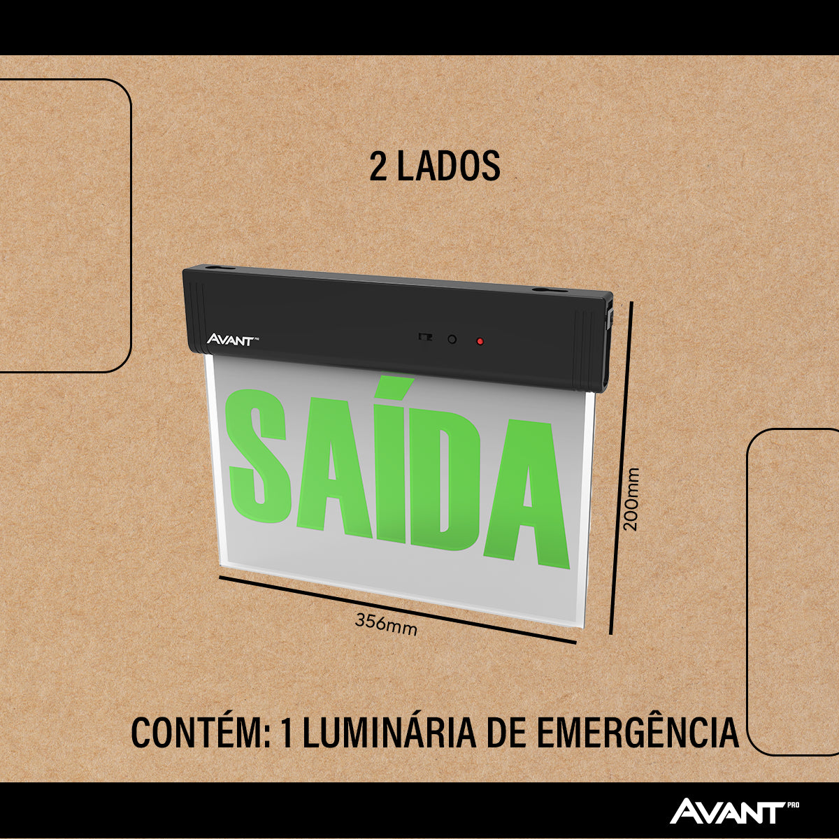 Luminaria Led Emergencia Placa Saida 2L 1w 6000K Branco Frio Bivolt Preto Avant