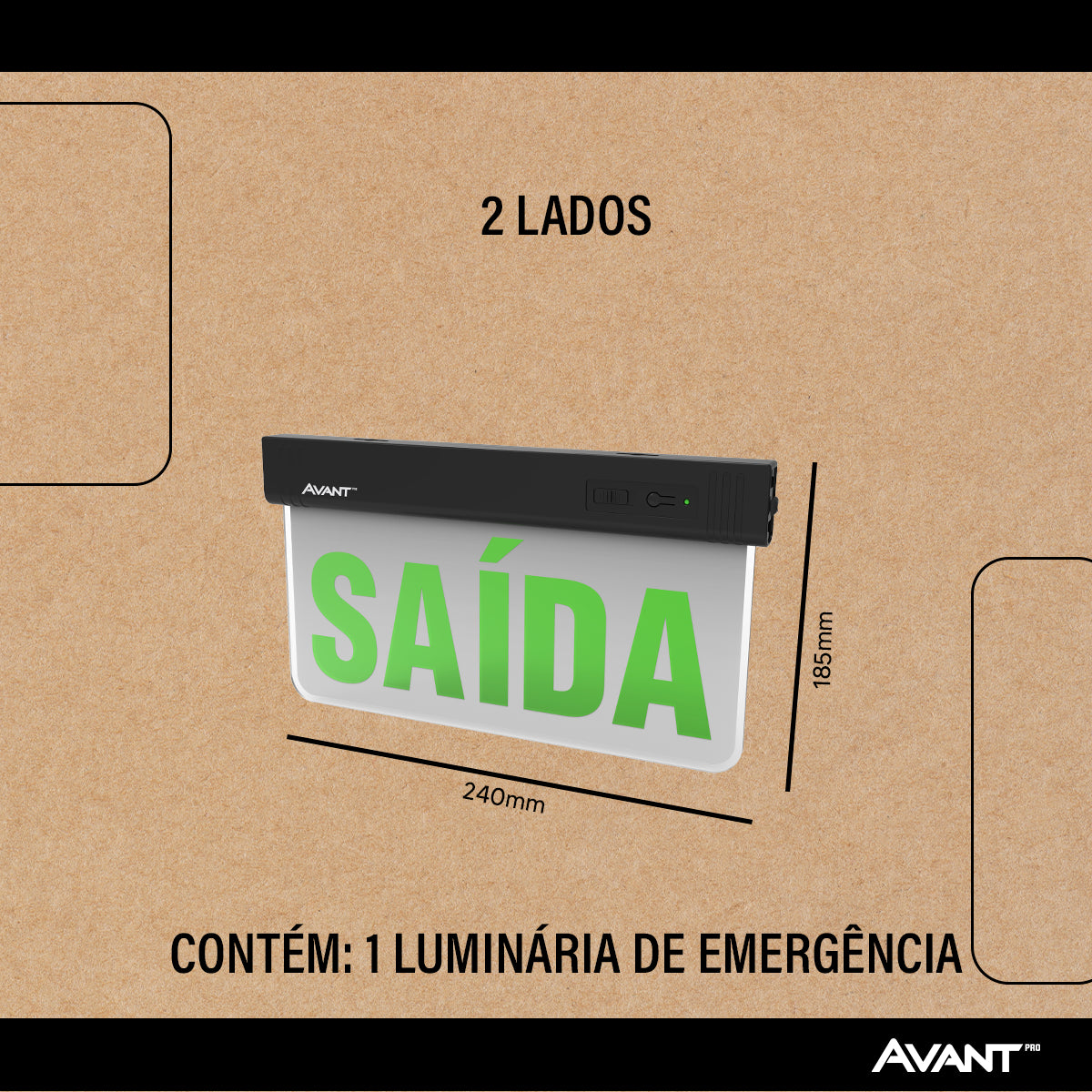 Luminaria Led Emergencia Placa Saida 2L 1w 6000K Branco Frio Bivolt Preto Avant