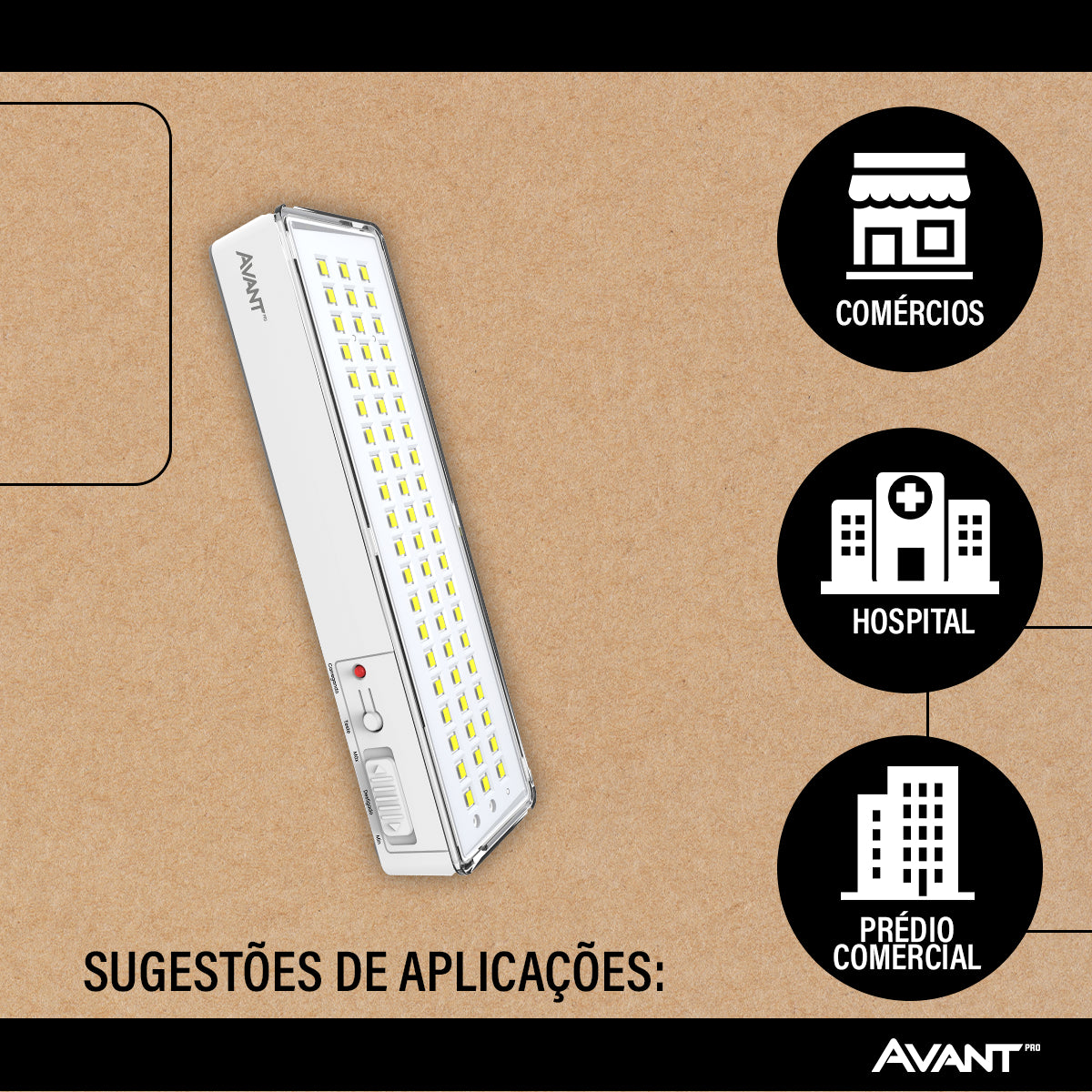 Luminária Led Emergência Barra 4w 6000K Branco Frio Bivolt Branco Avant