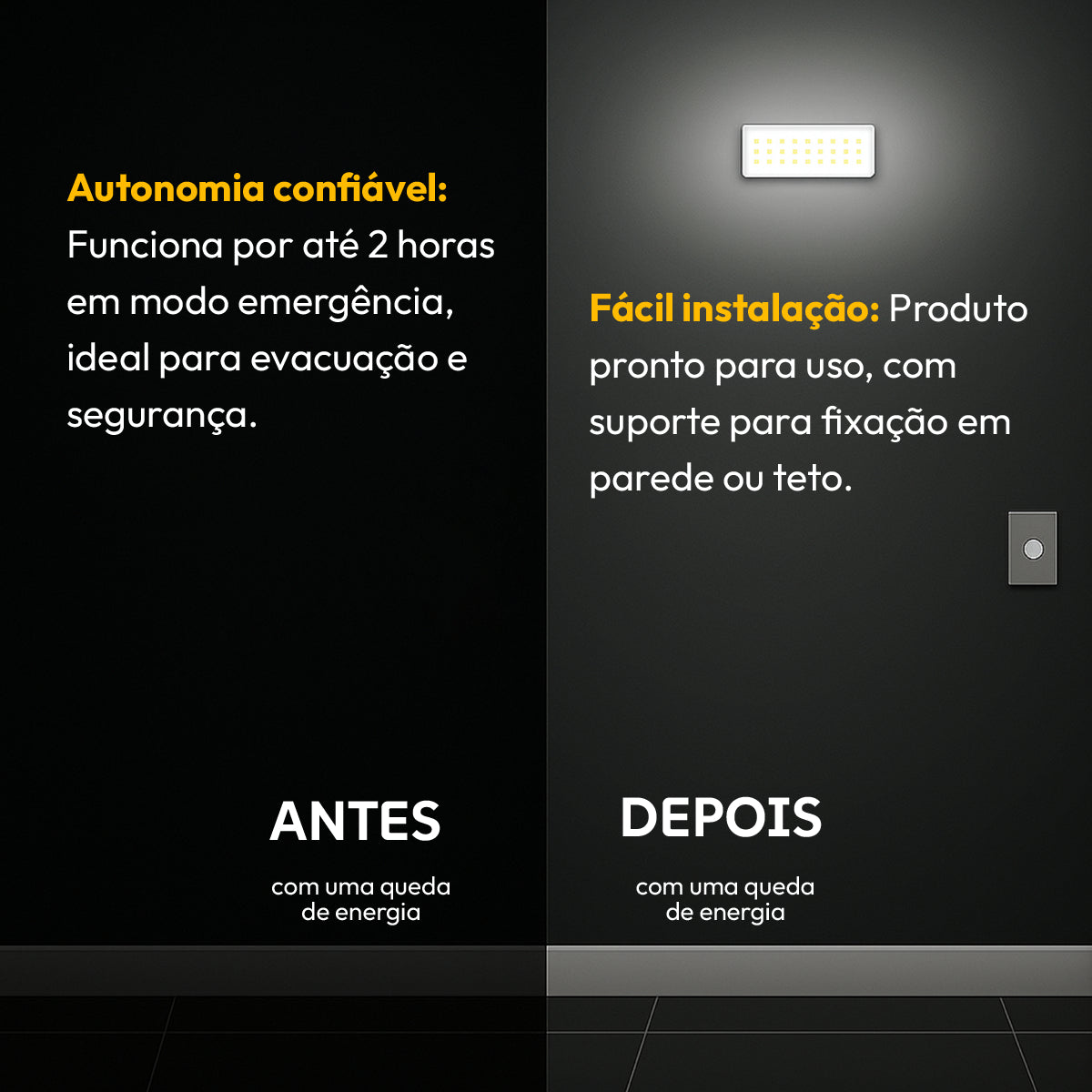 Luminária Led Emergência Barra 1w 6000K Branco Frio Bivolt Branco Avant