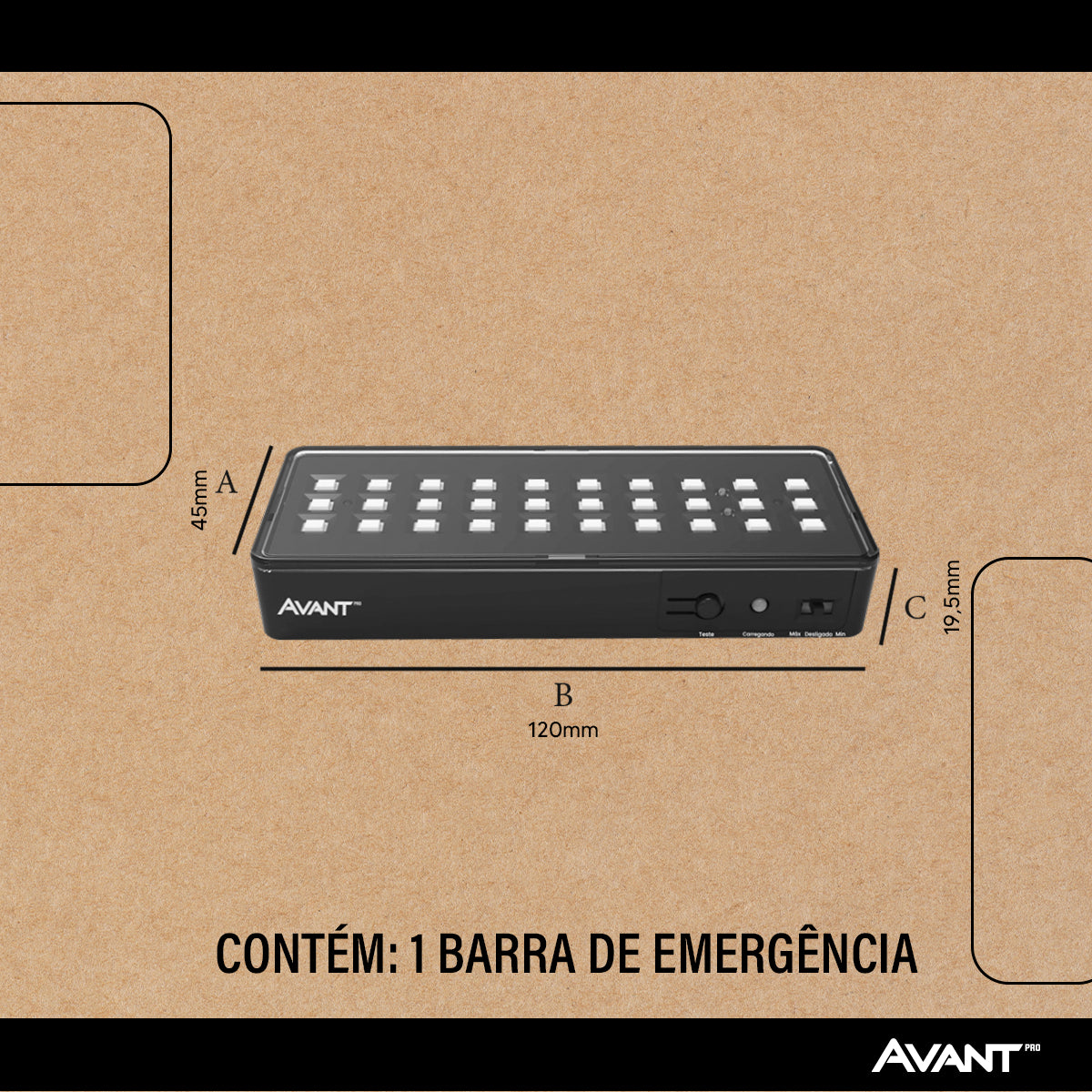 Luminária Led Emergência Barra 1w 6000K Branco Frio Bivolt Preto Avant